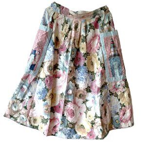 Vintage 80s Skirt with Quilted Pockets Pink Floral Cottagecore